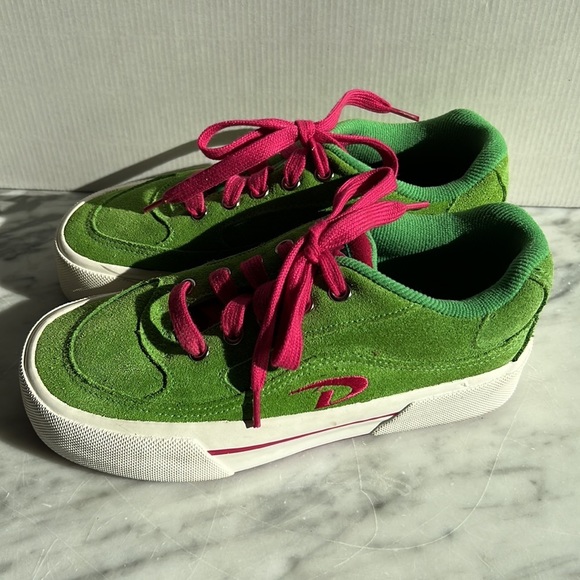 DKNY Active Shoes - DKNY 80’s Women’s Platform Skater Sneakers, Lime/Pink Suede, Size 7